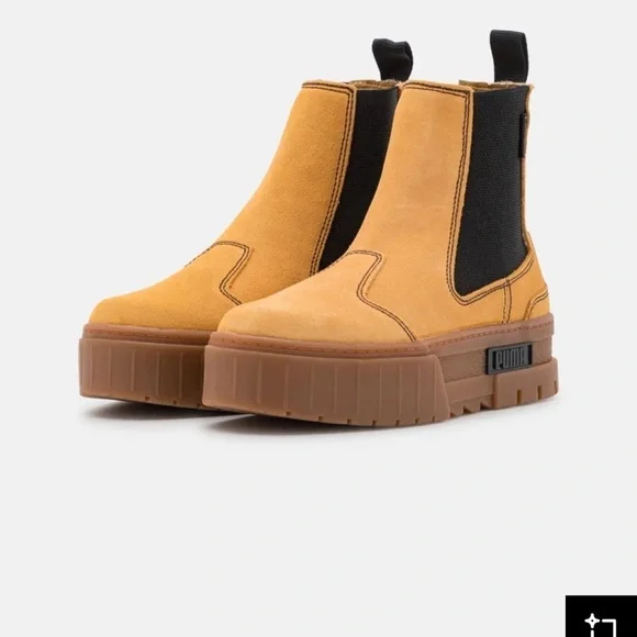 Puma Women’s Mayze Platform Chelsea Suede Tan Gum Sole Casual Boots Size 8.5 New - Picture 12 of 13